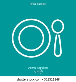 Web line icon. Plate and spoon; children's dishes