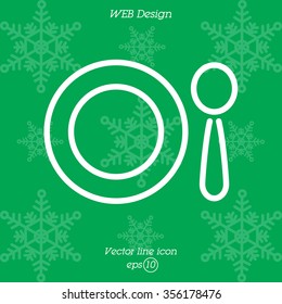 Web line icon. Plate and spoon; children's dishes