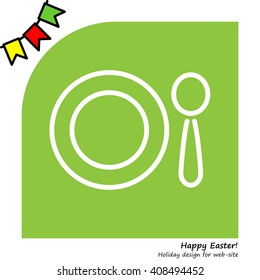 Web line icon. Plate and spoon; children's dishes