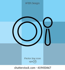 Web line icon. Plate and spoon; children's dishes