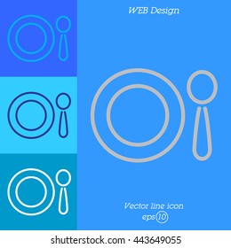 Web line icon. Plate and spoon; children's dishes