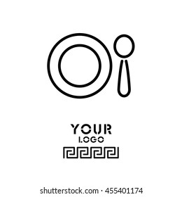 Web line icon. Plate and spoon; children's dishes
