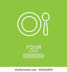 Web line icon. Plate and spoon; children's dishes
