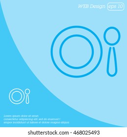 Web line icon. Plate and spoon; children's dishes