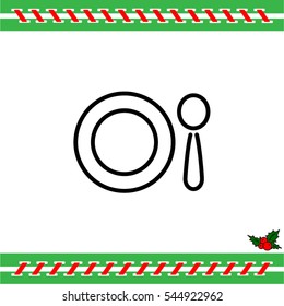 Web line icon. Plate and spoon; children's dishes