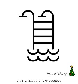Web line icon. Pool, Stairs to the pool