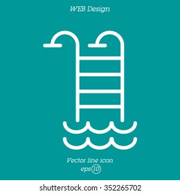 Web line icon. Pool, Stairs to the pool