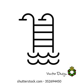 Web line icon. Pool, Stairs to the pool