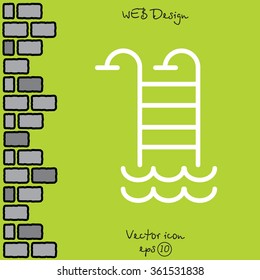 Web line icon. Pool, Stairs to the pool