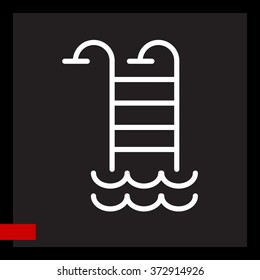 Web line icon. Pool, Stairs to the pool