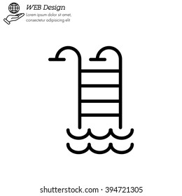 Web line icon. Pool, Stairs to the pool