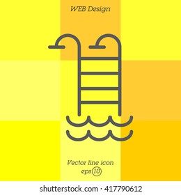 Web line icon. Pool, Stairs to the pool