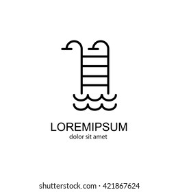 Web line icon. Pool, Stairs to the pool