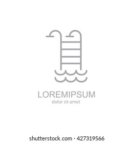 Web line icon. Pool, Stairs to the pool