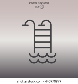 Web line icon. Pool, Stairs to the pool
