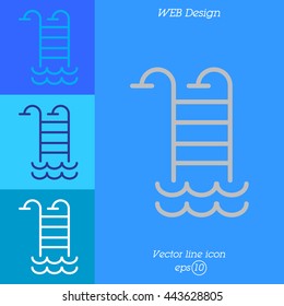 Web line icon. Pool, Stairs to the pool
