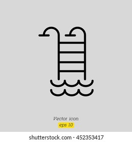 Web line icon. Pool, Stairs to the pool