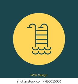 Web line icon. Pool, Stairs to the pool