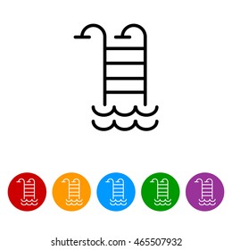 Web line icon. Pool, Stairs to the pool