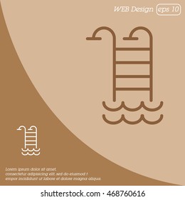Web line icon. Pool, Stairs to the pool