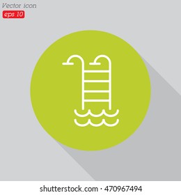 Web line icon. Pool, Stairs to the pool