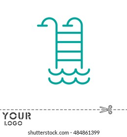 Web line icon. Pool, Stairs to the pool