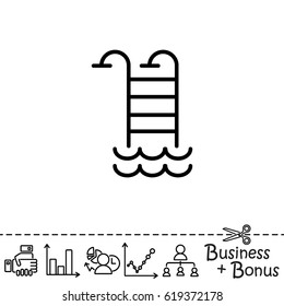 Web line icon. Pool, Stairs to the pool