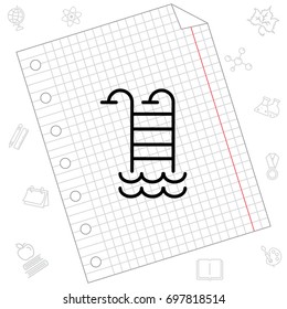 Web line icon. Pool, Stairs to the pool