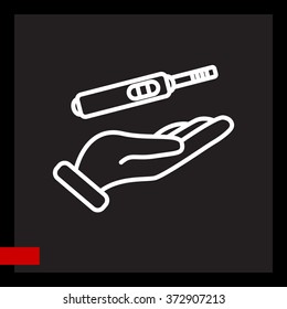Web line icon. Pregnancy test in hand