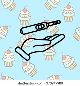 Web line icon. Pregnancy test in hand