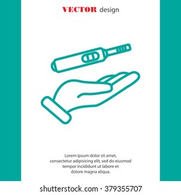 Web line icon. Pregnancy test in hand