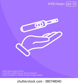Web line icon. Pregnancy test in hand