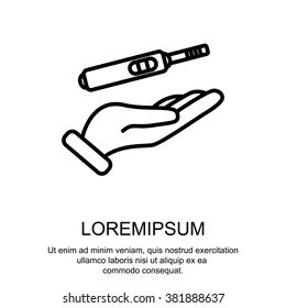 Web line icon. Pregnancy test in hand