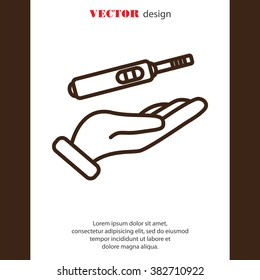 Web line icon. Pregnancy test in hand
