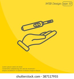 Web line icon. Pregnancy test in hand