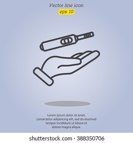 Web line icon. Pregnancy test in hand