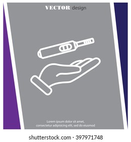 Web line icon. Pregnancy test in hand