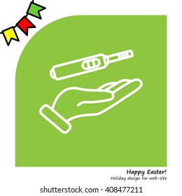 Web line icon. Pregnancy test in hand