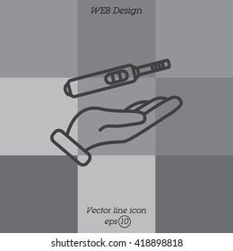 Web line icon. Pregnancy test in hand
