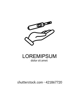 Web line icon. Pregnancy test in hand