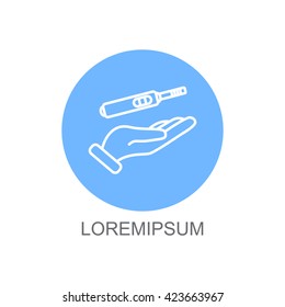 Web line icon. Pregnancy test in hand
