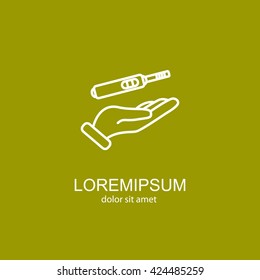 Web line icon. Pregnancy test in hand