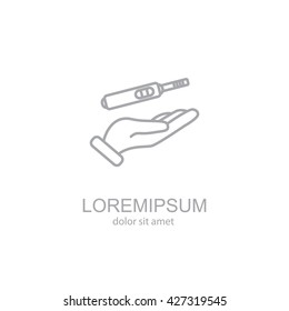 Web line icon. Pregnancy test in hand