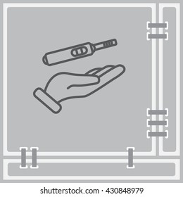 Web line icon. Pregnancy test in hand
