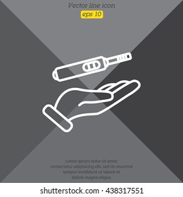Web line icon. Pregnancy test in hand