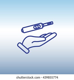 Web line icon. Pregnancy test in hand