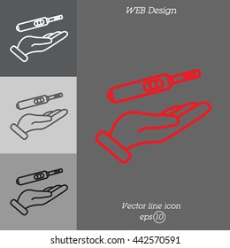 Web line icon. Pregnancy test in hand