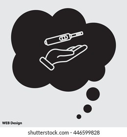 Web line icon. Pregnancy test in hand