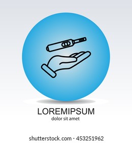 Web line icon. Pregnancy test in hand