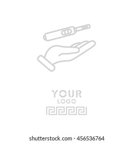 Web line icon. Pregnancy test in hand